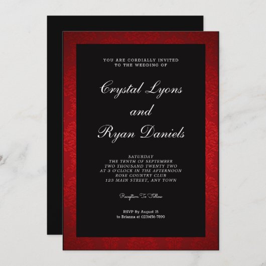 Faire-part de mariage rouge et noir rétro Extraord (Devant / Derrière)