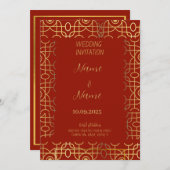 Faire-part de mariage rouge et or (Devant / Derrière)