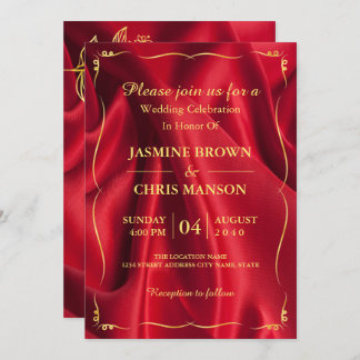 Faire-part de mariage Rouge Et Or Élégant Moderne