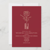 Faire-part de mariage rouge et or Monogramme (Devant)