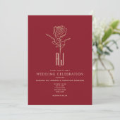 Faire-part de mariage rouge et or Monogramme (Debout devant)