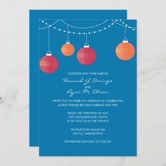 Faire-part de mariage rouge et orange (Devant / Derrière)