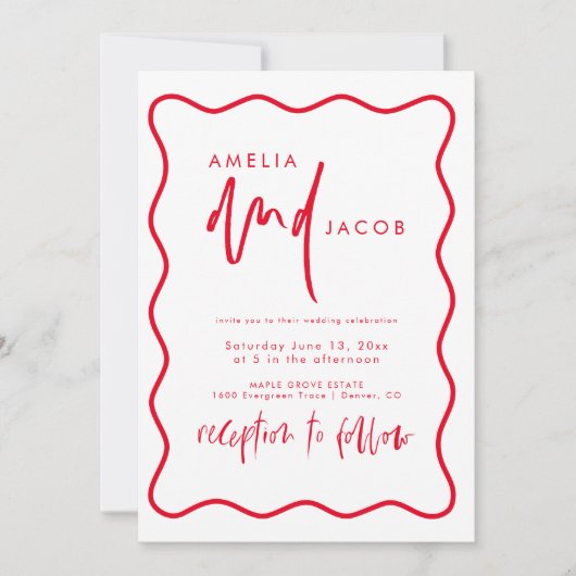 Faire-part de mariage Rouge et rose moderne (Devant)