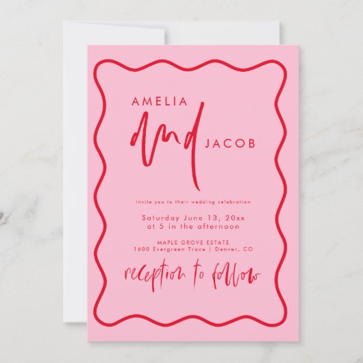 Faire-part de mariage Rouge et rose moderne (Devant)