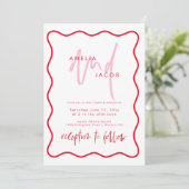 Faire-part de mariage Rouge et rose moderne (Debout devant)