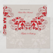 Faire-part de mariage rouge floral vintage (Devant / Derrière)