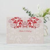 Faire-part de mariage rouge floral vintage (Debout devant)