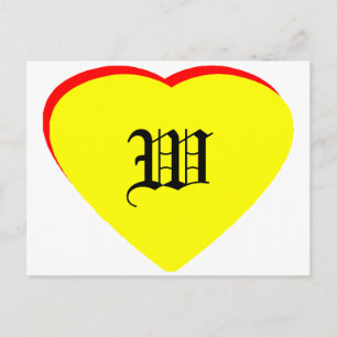 Faire-part de mariage rouge jaune de coeur de "W"