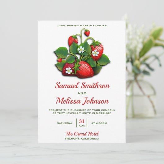 Faire-part de mariage rouge mignon de bouquet de (Debout devant)