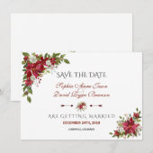 Faire-part de mariage rouge poinsettia de Noël (Devant / Derrière)