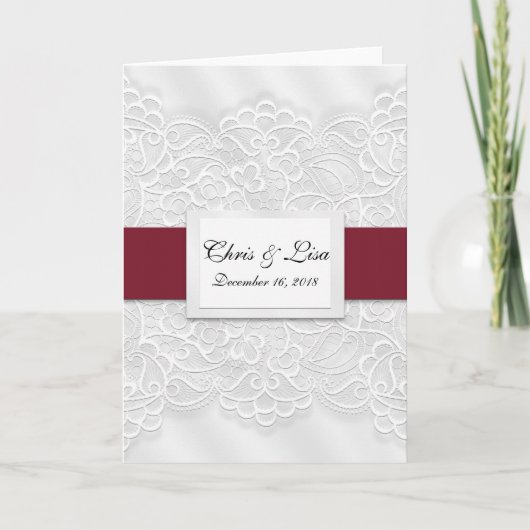 Faire-part de mariage rouge profond dentelle 5x7 (Devant)