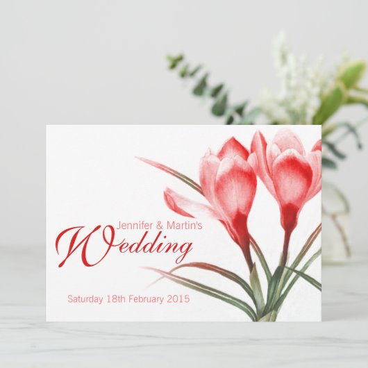 Faire-part de mariage rouge rose crocus (Debout devant)