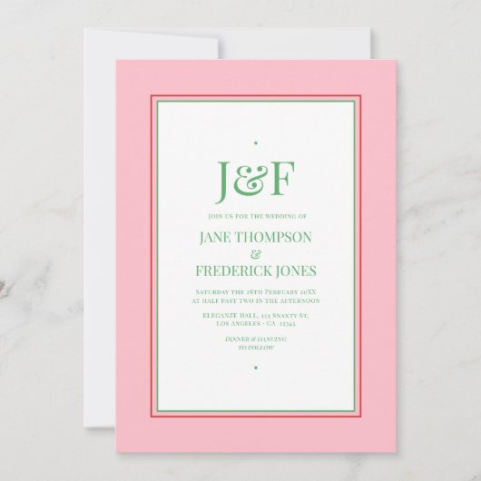 Faire-part de mariage rouge, rose et vert (Devant)