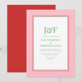 Faire-part de mariage rouge, rose et vert (Devant / Derrière)