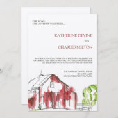 Faire-part de mariage rouge rustique de grange (Devant / Derrière)