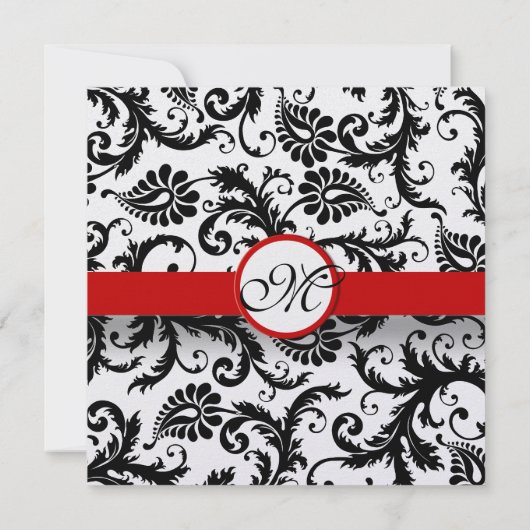 Faire-part de mariage rouge Trim noir Damask (Dos)