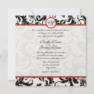 Faire-part de mariage rouge Trim noir Damask