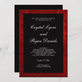 Faire-part de mariage rouge vintage et noir (Devant / Derrière)