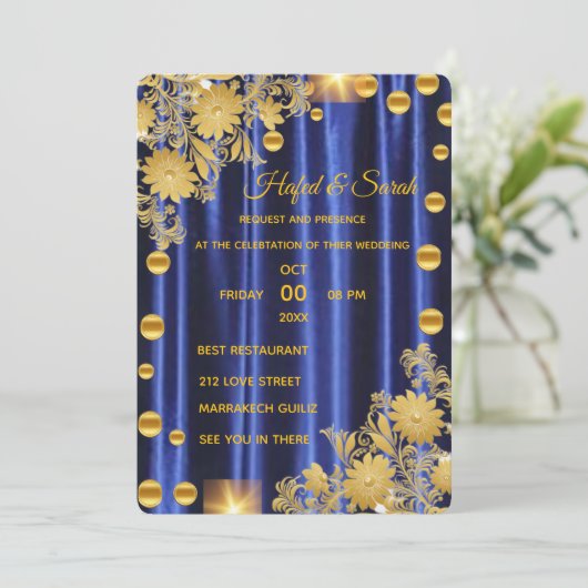 Faire-part de mariage Royal Bleu et Or, Mariage en (Debout devant)