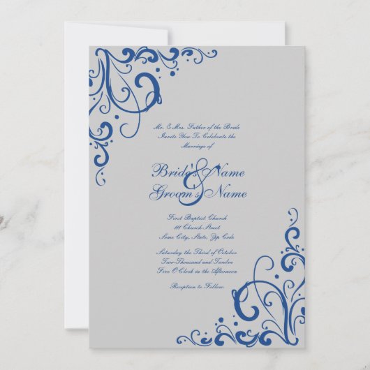 Faire-part de mariage Royal Blue and Grey Flouring (Devant)