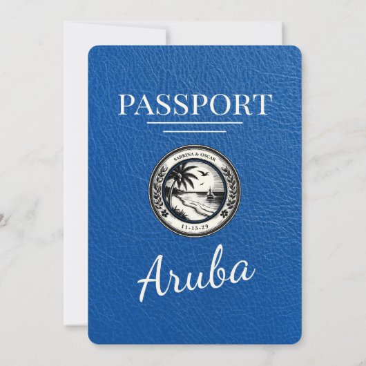 Faire-part de mariage Royal Blue Aruba Passport (Dos)