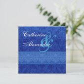 Faire-part de mariage Royal Blue Damask and Lace (Debout devant)