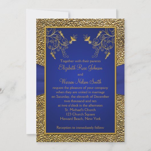 Faire-part de mariage Royal Blue et Gold Monogram (Dos)