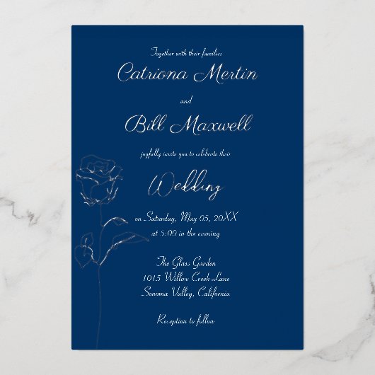 Faire-part de mariage Royal Blue et Real Silver Fo (Recto)