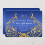 Faire-part de mariage Royal Blue Gold Peacock<br><div class="desc">Design unique avec Royal Blue Gradient arrière - plan et abstrait Gold Sparkling Peacocks pour votre événement mariage spécial. Il donnera une touche unique à votre style mariage. Sois différent ! Personnalisez avec vos propres informations. Si vous devez déplacer le texte ou modifier la taille, la police ou la couleur,...</div>