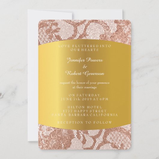 Faire-Part de Mariage Royal Faux Rose Gold Rose (Devant)