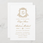 Faire-part de mariage Royal Gold Monogram Crest (Devant / Derrière)