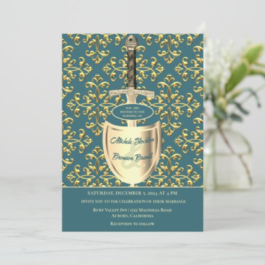 Faire-part de mariage Royal Gold Motif (Debout devant)