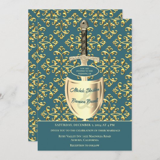 Faire-part de mariage Royal Gold Motif (Devant / Derrière)