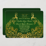 Faire-part de mariage Royal Green Gold Peacock<br><div class="desc">Design unique avec Royal Green Gradient arrière - plan et abstrait Gold Sparkling Peacocks pour votre événement mariage spécial. Il donnera une touche unique à votre style mariage. Sois différent ! Personnalisez avec vos propres informations. Si vous devez déplacer le texte ou modifier la taille, la police ou la couleur,...</div>