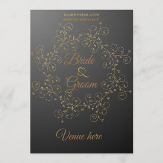 Faire-part de mariage royal noir et or élégant
