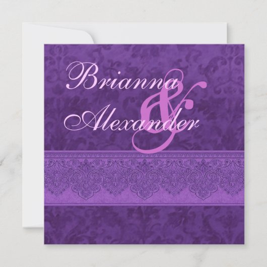 Faire-part de mariage royal pourpre de dentelle (Devant)