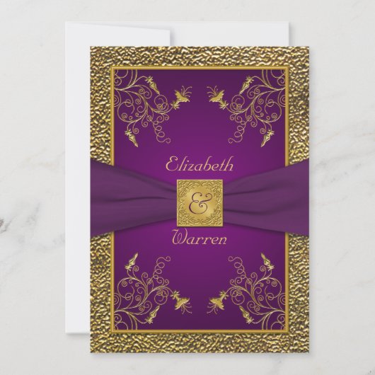 Faire-part de mariage Royal Purple et Gold Monogra (Devant)