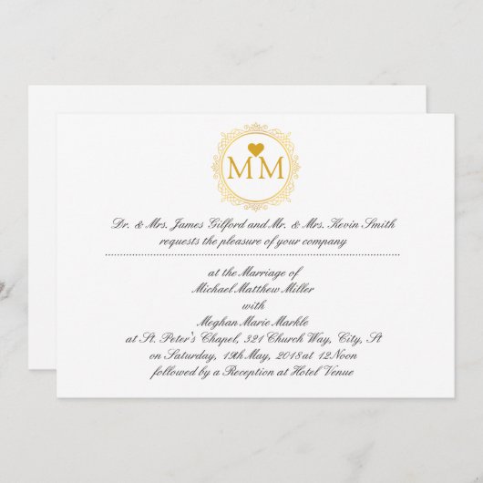 Faire-part de mariage royale | Script Monogramme G (Devant / Derrière)