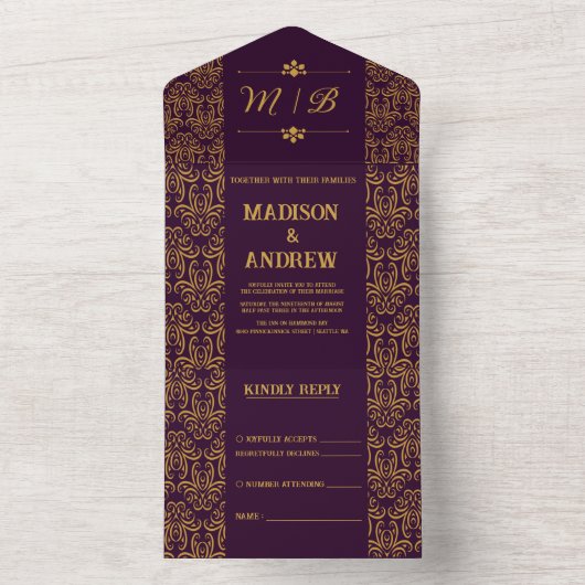 Faire-part de mariage royale violette (À l'intérieur)