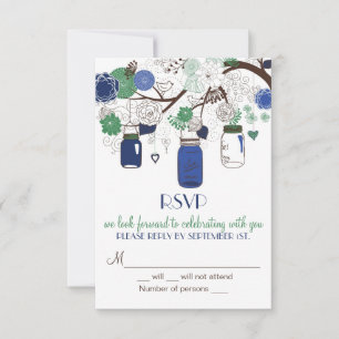 Faire-part de mariage RSVP Bocal Mason Bleu et Ver