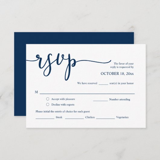 Faire-part de mariage RSVP, Carte des options de r (Devant / Derrière)