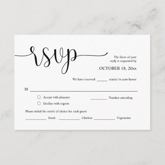 Faire-part de mariage RSVP, Carte des options de r (Devant)