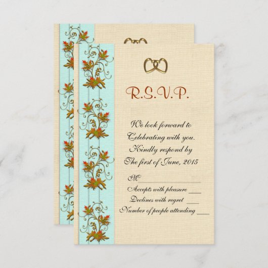 Faire-part de mariage RSVP Feuilles d'automne (Devant / Derrière)