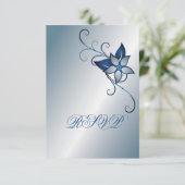 Faire-part de mariage RSVP Floral bleu moderne (Debout devant)