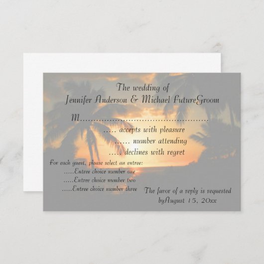 Faire-part de mariage RSVP Hawaii Sunset (Devant / Derrière)