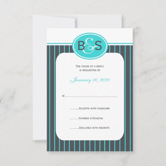 Faire-part de mariage RSVP — Monogramme bleu (Devant)