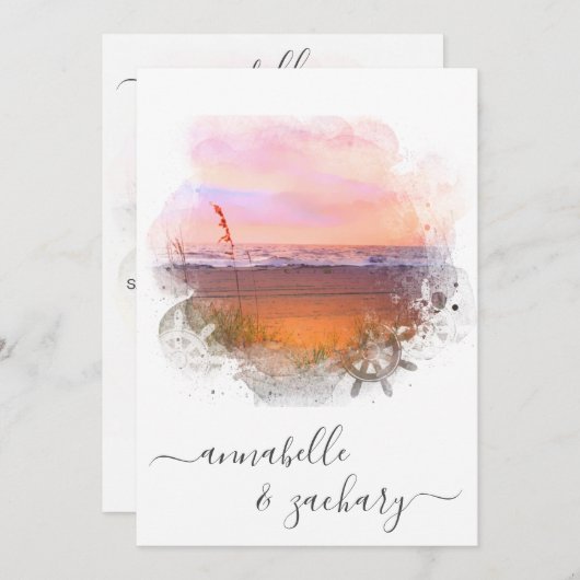 *~* FAIRE-PART DE MARIAGE + RSVP - QR Beach AR7 (Devant / Derrière)