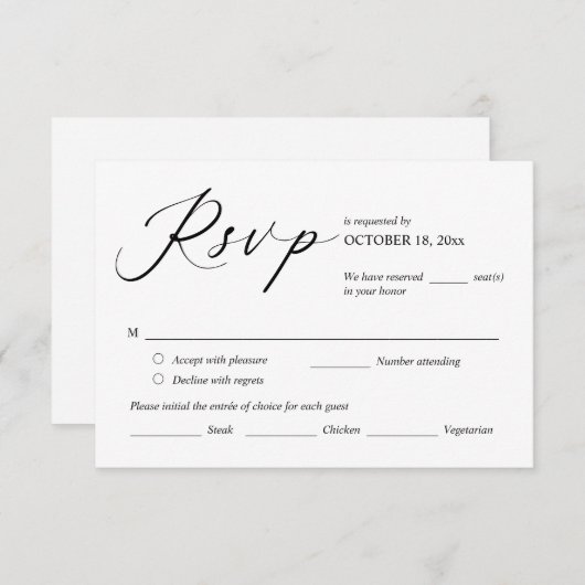 Faire-part de mariage RSVP Répondre, Carte des opt (Devant / Derrière)