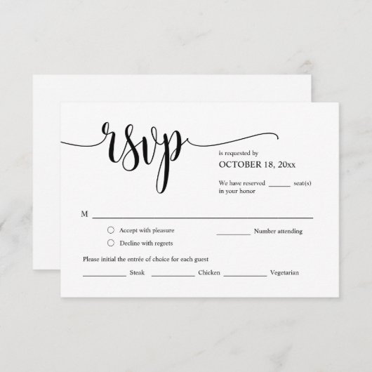 Faire-part de mariage RSVP Répondre, Carte des opt (Devant / Derrière)