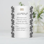 Faire-part de mariage RSVP Satin look noir appliqu (Debout devant)
